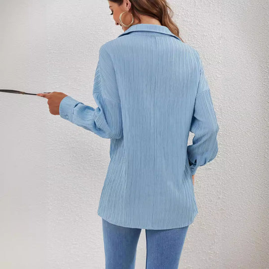 Damen lässige Hemdbluse mit Struktur und langen Ärmeln EB