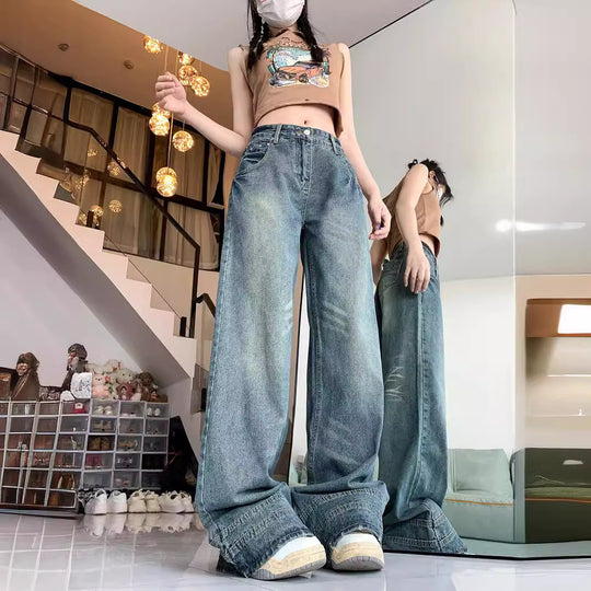 Damen Weite High-Waist Jeans im lässigen Urban-Style und modischen Details EB
