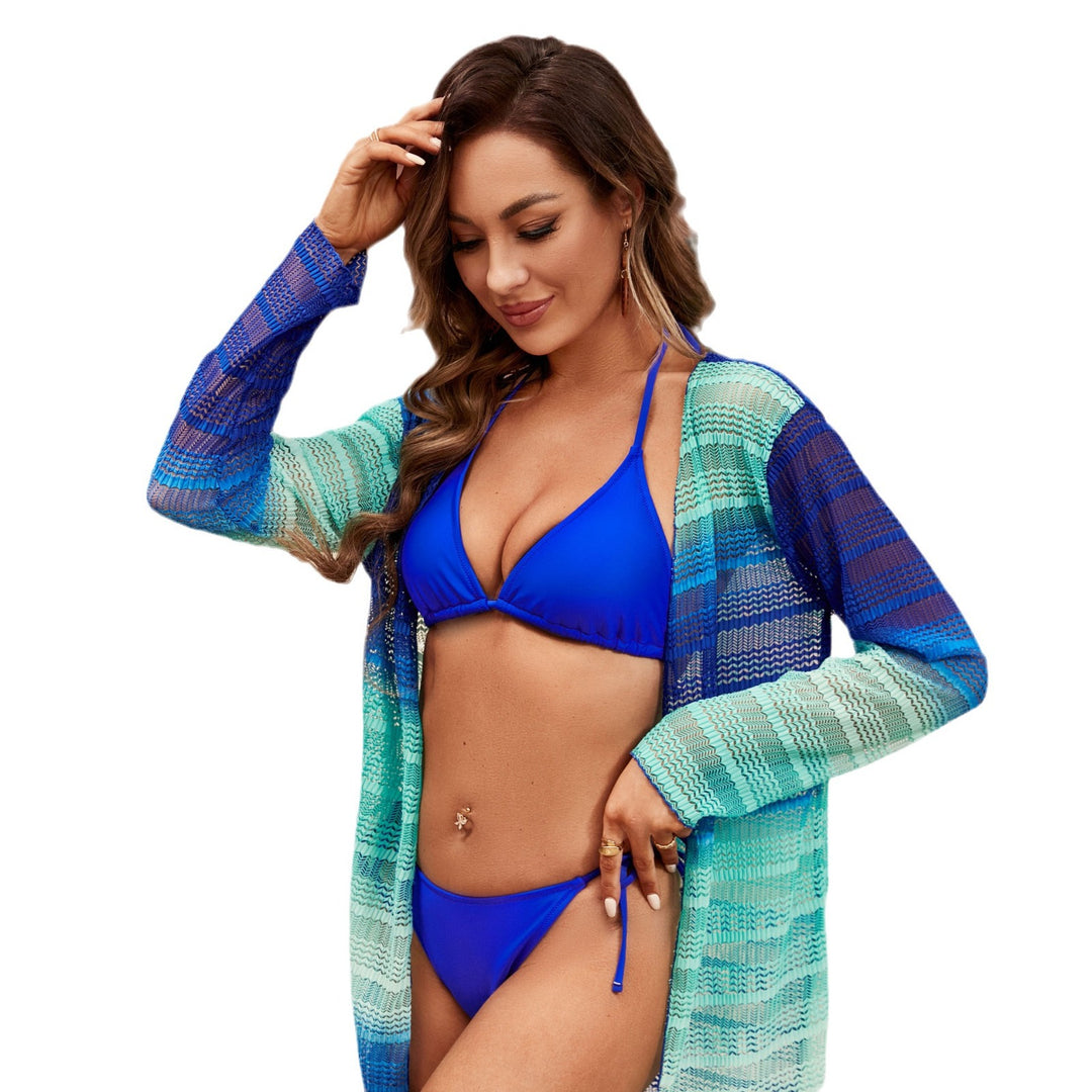 Damen Triangel-Bikini mit transparenter Strickjacke EB