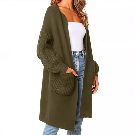 Damen Großer Strickcardigan mit voluminösen Ärmeln und praktischen Taschen EB