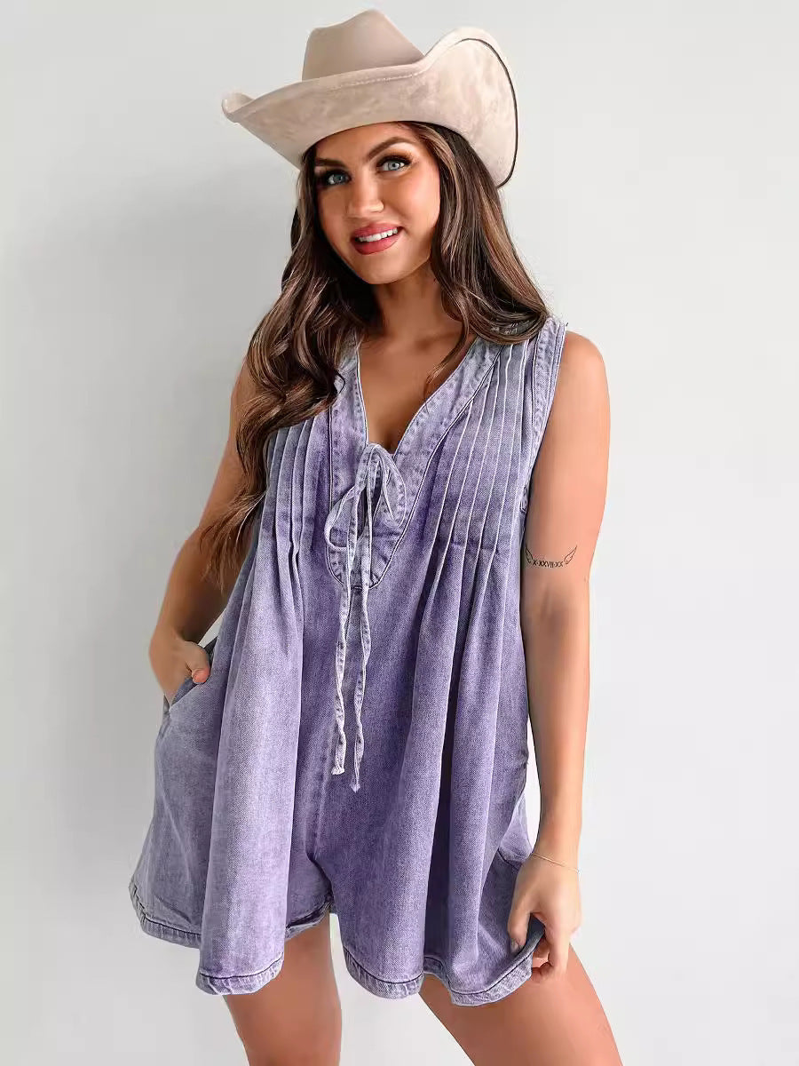 Damen lässiger Jumpsuit mit eleganten Falten und praktischen Taschen EB
