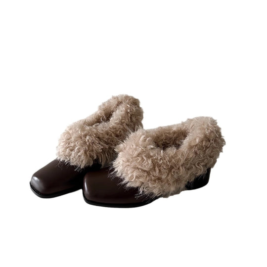 Damen Elegante Booties mit luxuriösem Fellrand und stabilem Blockabsatz EB