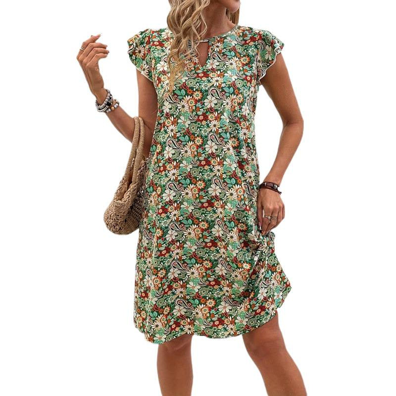 Damen Freizeitkleid mit floralem Muster und Rüschendetails EB