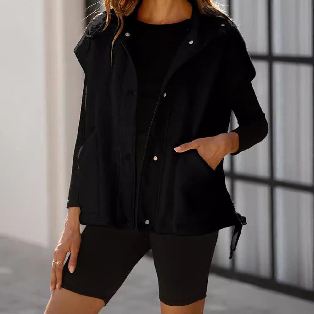 Damen Oversized Fleecewestenjacke mit seitlichen Eingrifftaschen und Druckknopfverschluss EB