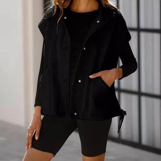 Damen Oversized Fleecewestenjacke mit seitlichen Eingrifftaschen und Druckknopfverschluss EB
