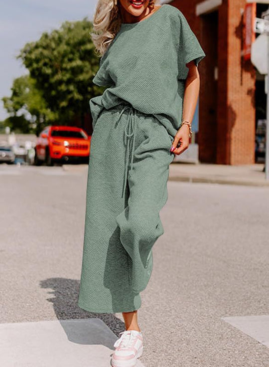 Damen lässiges Jumpsuit-Set aus weichem Material mit elastischem Bund und weit geschnittenen Beinen EB