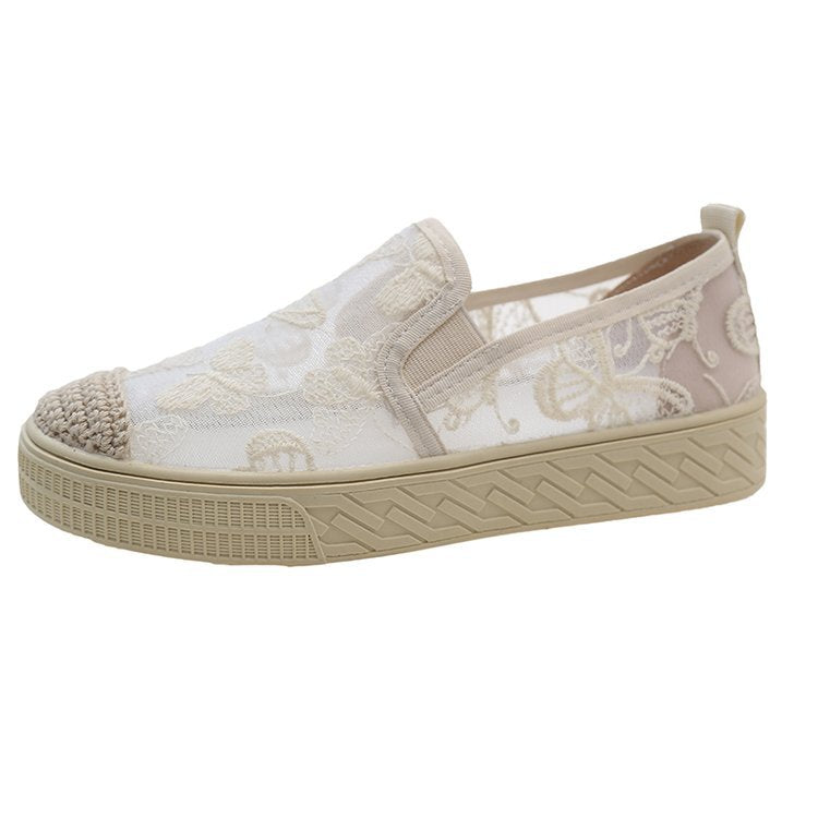 Damen Slip-On Sneakers mit floralem Mesh-Obermaterial und elastischem Einstieg EB