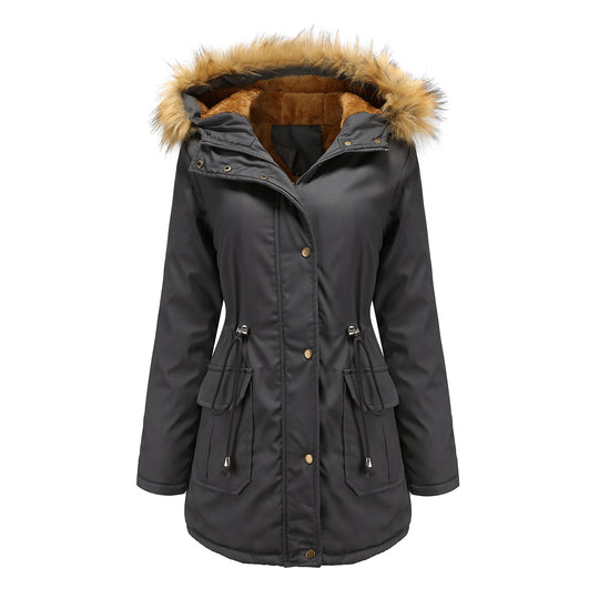 Damen warme Outdoor-Parka mit abnehmbarer Kapuze und luxuriösem Kunstfell EB