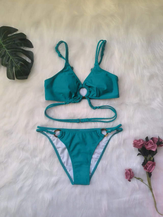 Damen Triangel-Bikini mit kreativen Knotendetails EB