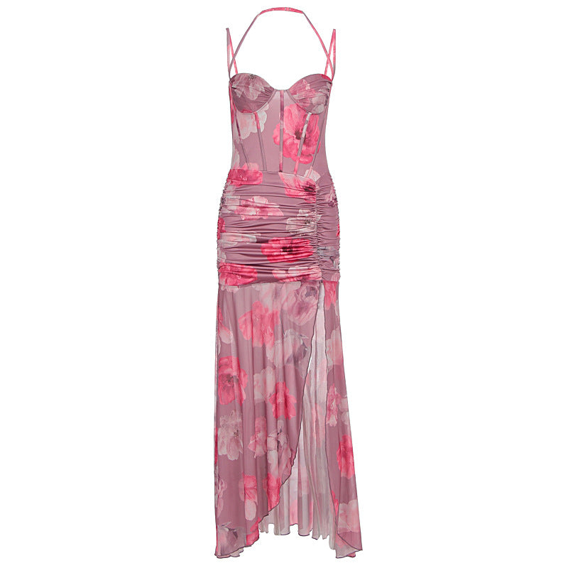 Damen Raffiniertes Maxikleid mit floralem Design und schulterfreiem Schnitt EB