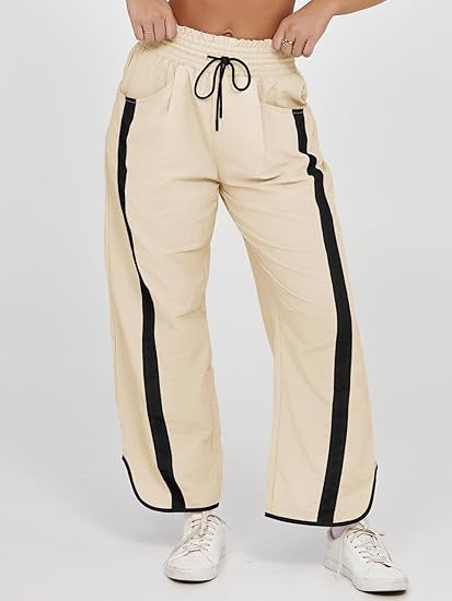 Damen nan relaxte Trackpants mit seitlichem Kontraststreifen, elastischem Smokbund und Eingrifftaschen EB