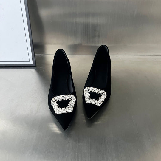 Damen Samt Ballerinas mit glamourösem Schmuckdetail EB