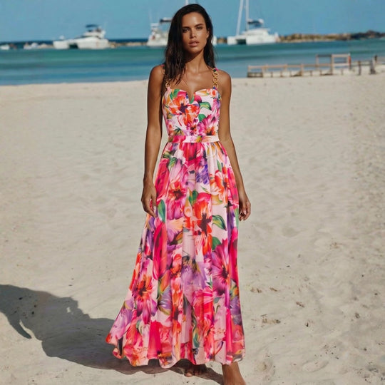 Damen eleganter Badeanzug mit floralem Wickelrock EB