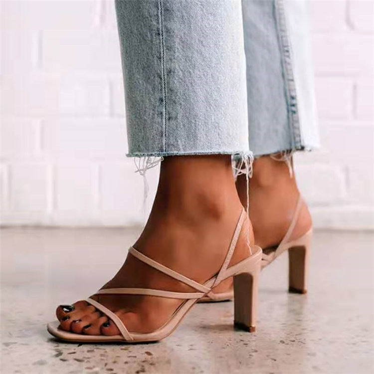 Damen elegante Absatzsandalen mit modischem Riemendesign EB
