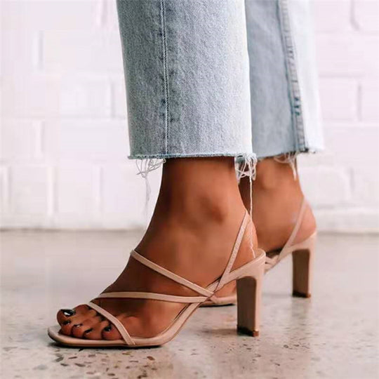 Damen elegante Absatzsandalen mit modischem Riemendesign EB