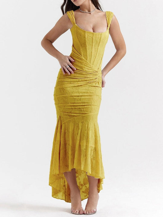 Damen nan eng anliegendes Korsett-Abendkleid mit integrierten Stäbchen, geraffter Wickelpassform und floraler Jacquardstruktur EB