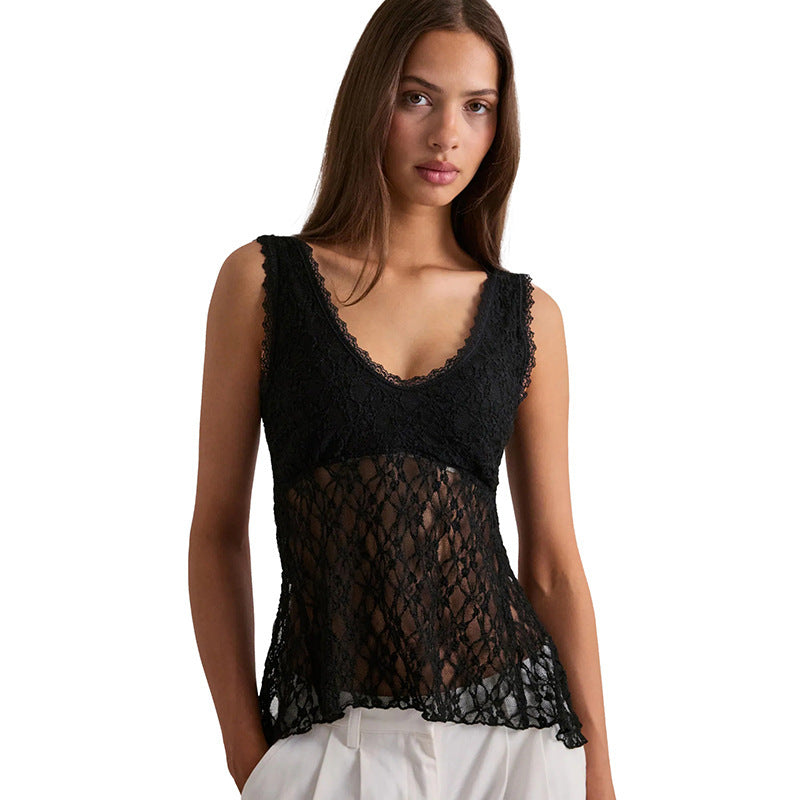 Damen Spitzentop mit elegantem Schnitt und durchscheinendem Design EB