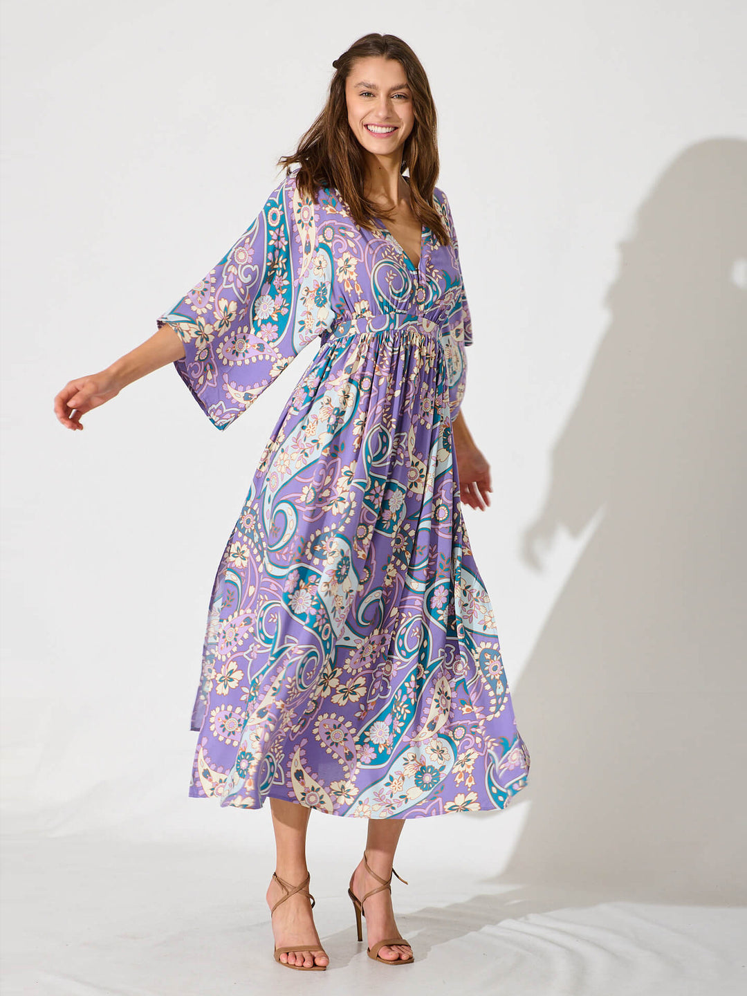 Damen Fließendes Strandkleid mit V-Ausschnitt und seitlichem Schlitz EB
