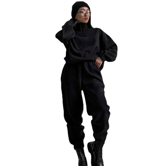 Damen Fleece-Jogginganzug mit kurzem Reißverschluss und lässigem Schnitt EB