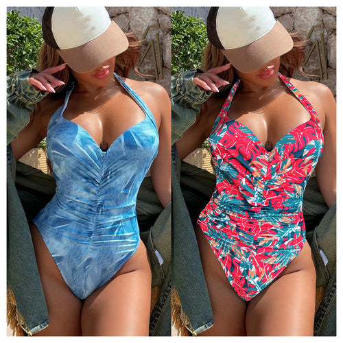 Damen Einteiliger Badeanzug mit floralem Design und Raffungen EB
