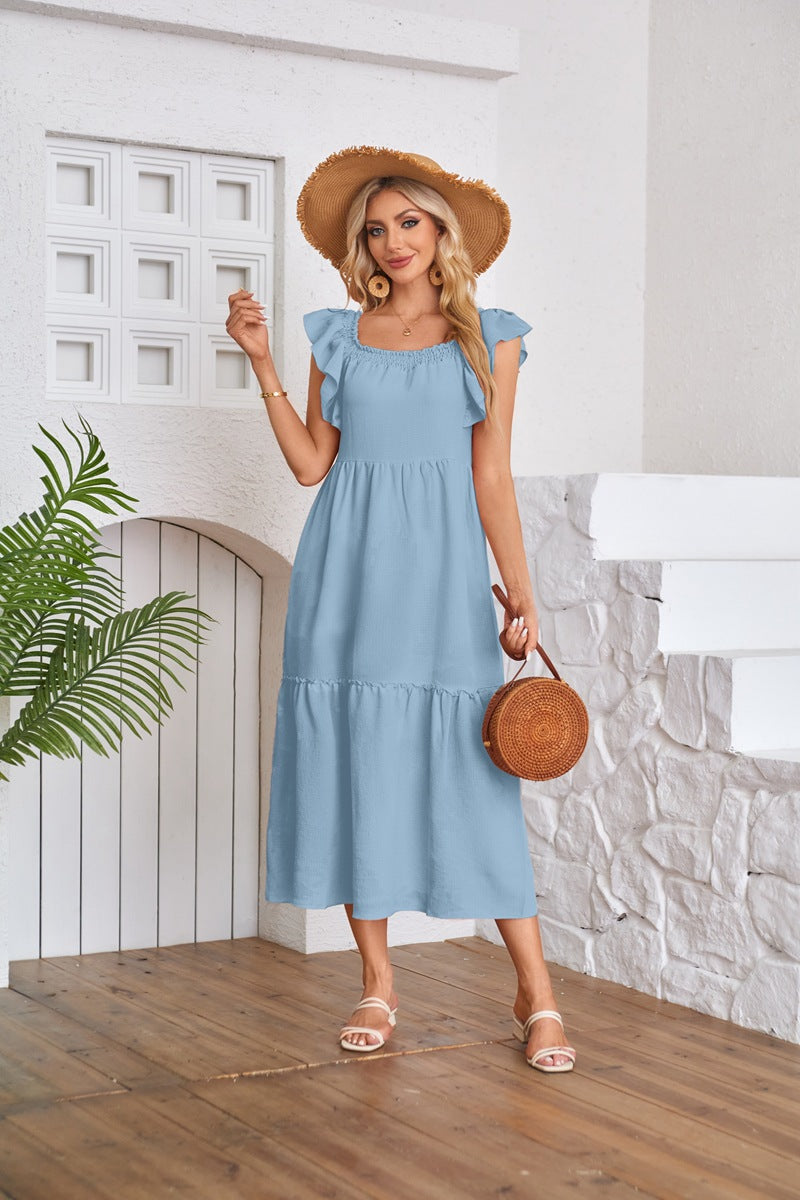 EB | Kleid mit plissiertem Saum und eckigem Ausschnitt, schulterfrei