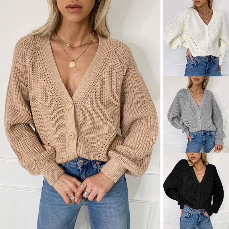 Damen Gestrickte Knopf-Cardigan EB