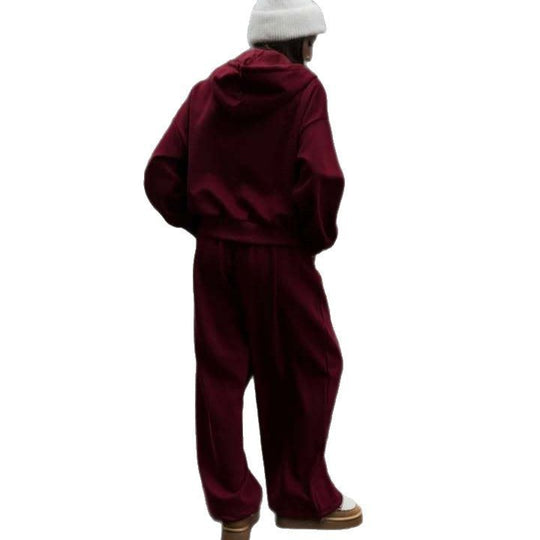 Damen nan weites Lounge-Set mit Zip-Hoodie, Kängurutasche und extraweiter Highwaist-Jogginghose EB