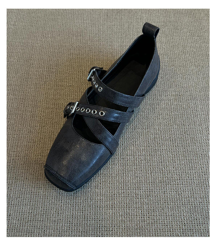 Damen Ballerinas mit dekorativen Riemen und modischen Schnallen EB