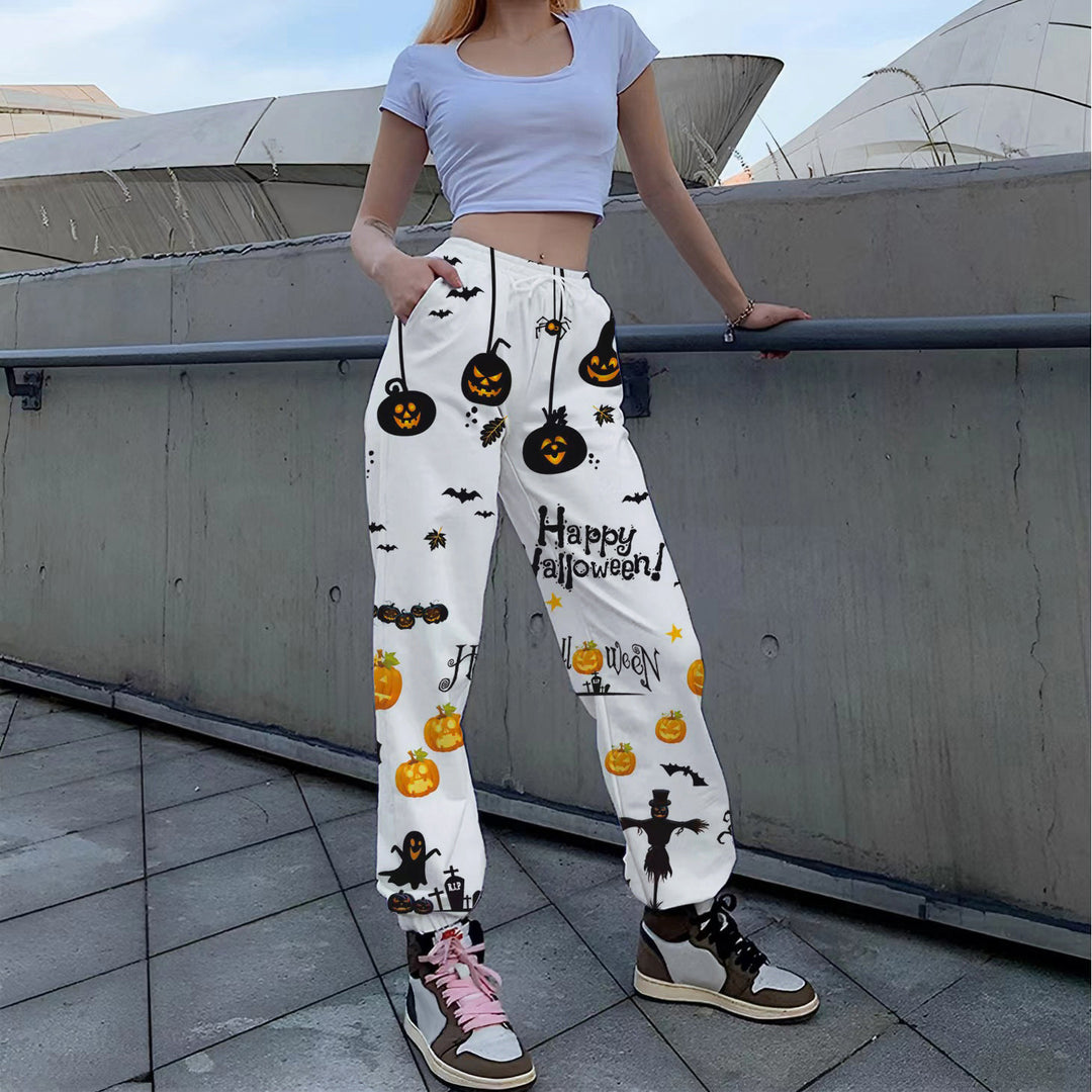 Damen Lässige Print-Hose mit herbstlichem Motiv EB