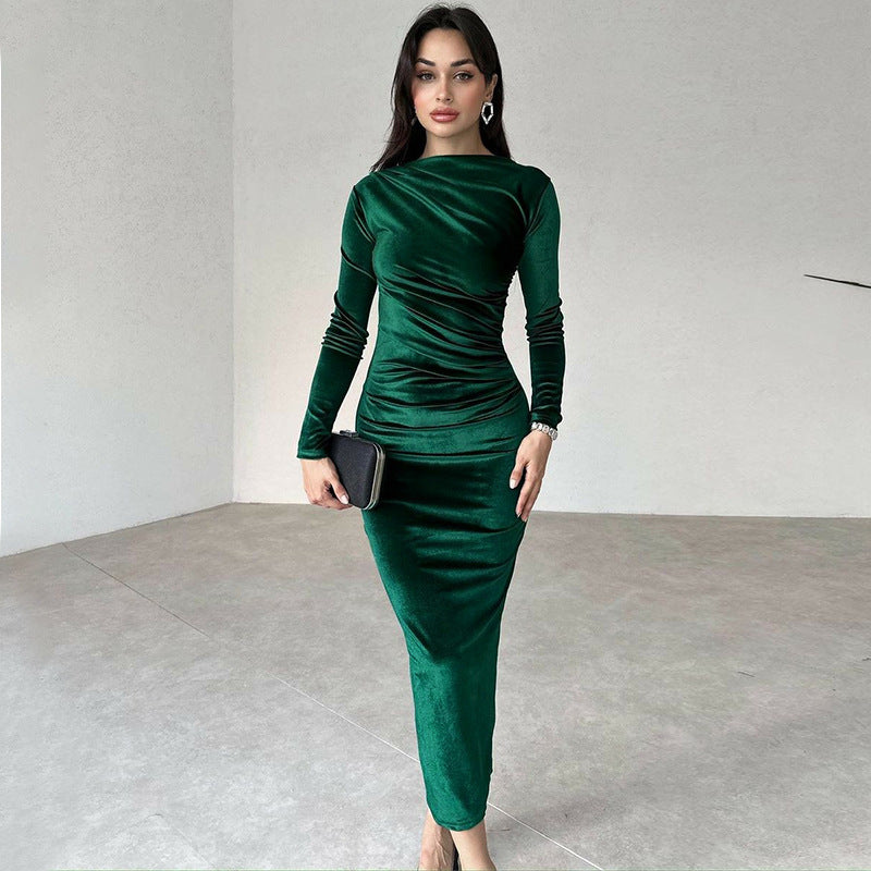 Damen Elegantes Langarmkleid mit körperbetonter Silhouette und gerafftem Design EB