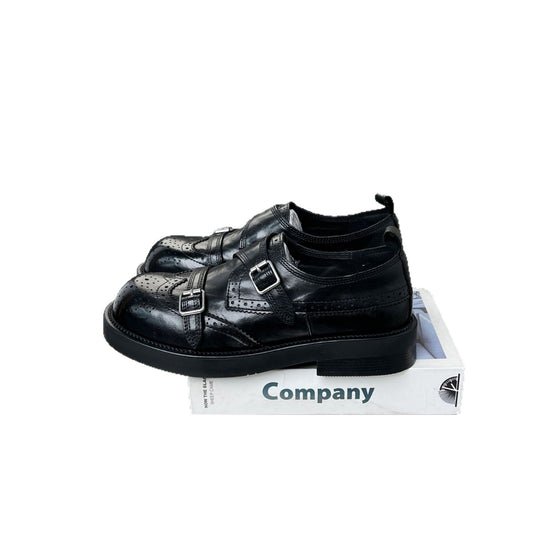 Damen elegante Doppel-Schnallen-Mokassins mit klassischem Broguemuster EB