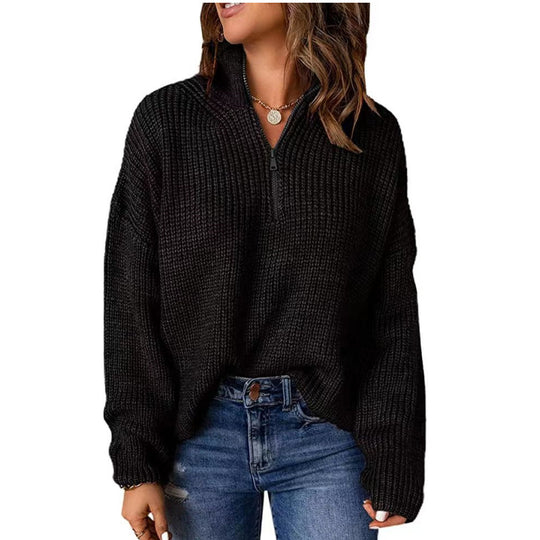 Damen Strickpullover mit kurzem Reißverschluss EB
