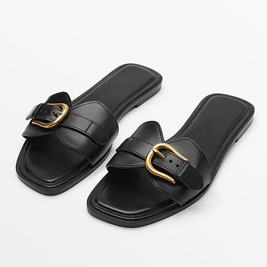 Damen Bequeme Slides mit dekorativem Schnallenakzent EB