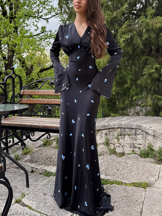 Damen Langärmeliges Maxikleid mit floralen Mustern und femininer Silhouette EB