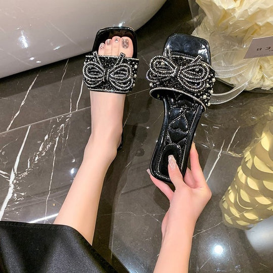 Damen Glitzernde Riemchen-Sandalen mit dekorativer Schleifenverzierung EB