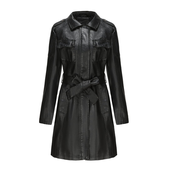 Übergangsjacke Damen schwarz elegant aus Kunstleder