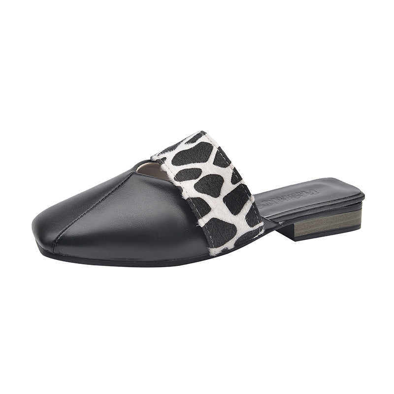 Damen Offene Mules mit modischem Knoten-Design und tierischem Muster EB