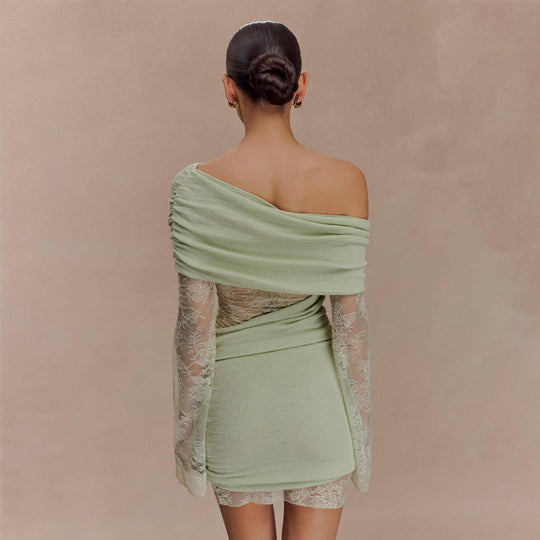 Damen elegantes Minikleid mit Spitzenärmeln EB