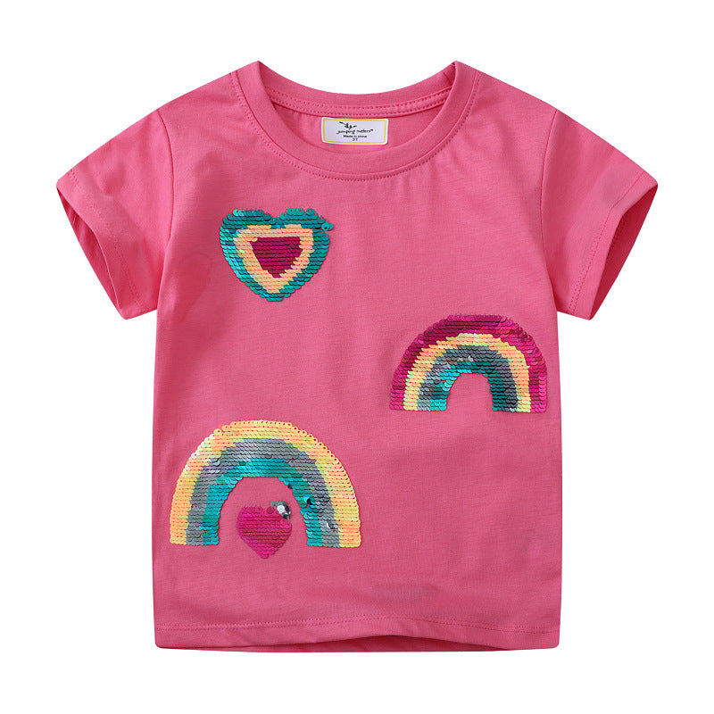 Mädchen T-Shirt mit glitzerndem Regenbogen-Design EB