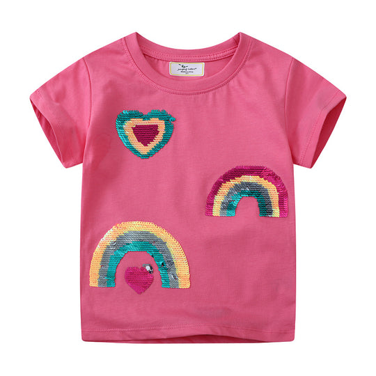 Mädchen T-Shirt mit glitzerndem Regenbogen-Design EB