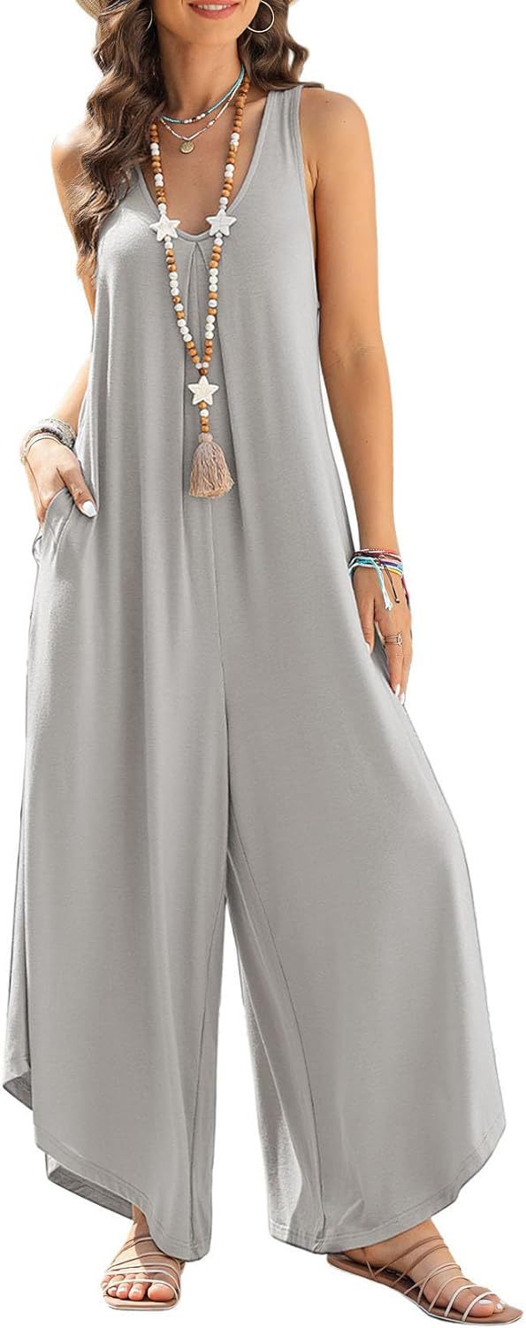Damen luftiger Jumpsuit mit weitem Bein und praktischen Taschen EB