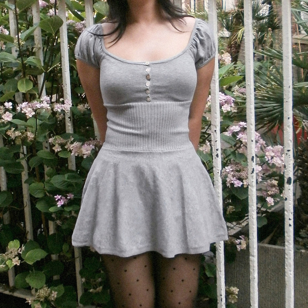 Damen Midi-Kleid mit Puffärmel-Design und figurbetontem Oberteil EB