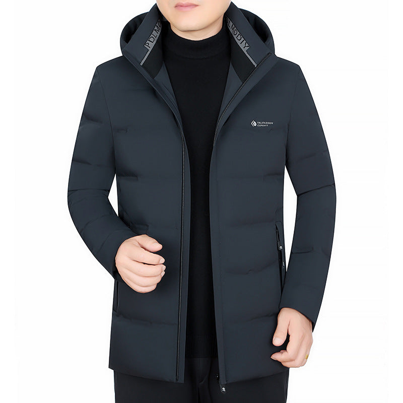 Herren Wattierter City-Mantel mit Kapuze, nahtlosem Minimaldesign und winddichter Performance-Außenhaut EB