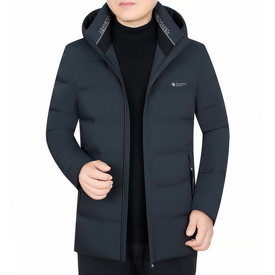 Herren Wattierter City-Mantel mit Kapuze, nahtlosem Minimaldesign und winddichter Performance-Außenhaut EB