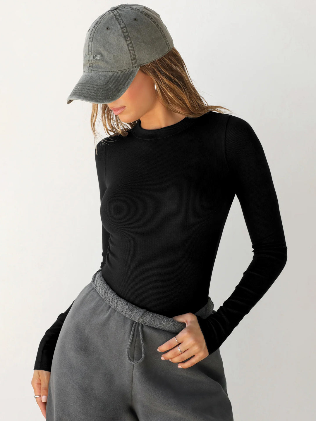 Damen Figurbetontes Langarmshirt mit modischem Rippdesign EB