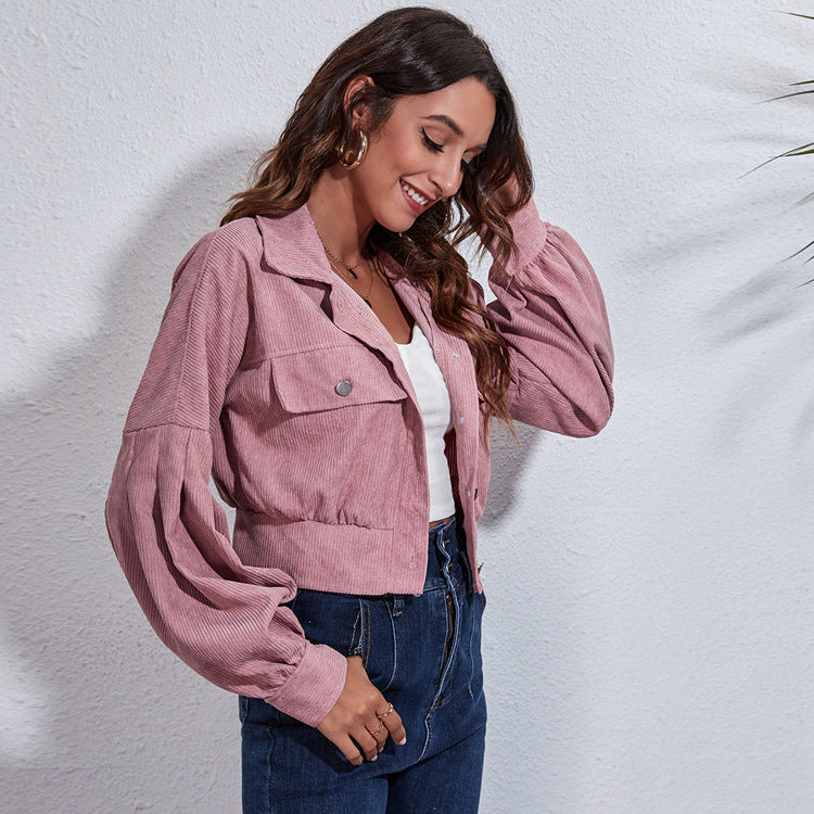 Damen Modische Cordjacke mit lässigem Schnitt und großen Taschen EB