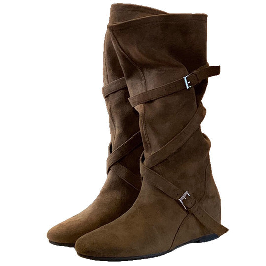 Damen Elegante Stiefel mit verstellbarem Riemen und komfortablem Fußbett EB