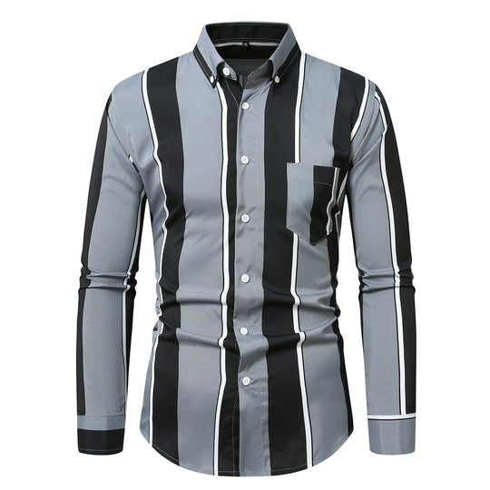 Herren nan tailliertes Langarmhemd mit vertikalem Streifenmuster und Button-Down-Kragen EB