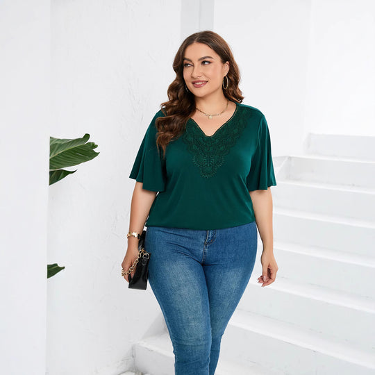 Damen Blusenshirt mit eleganter Lochstickerei und weit geschnittenen Ärmeln EB