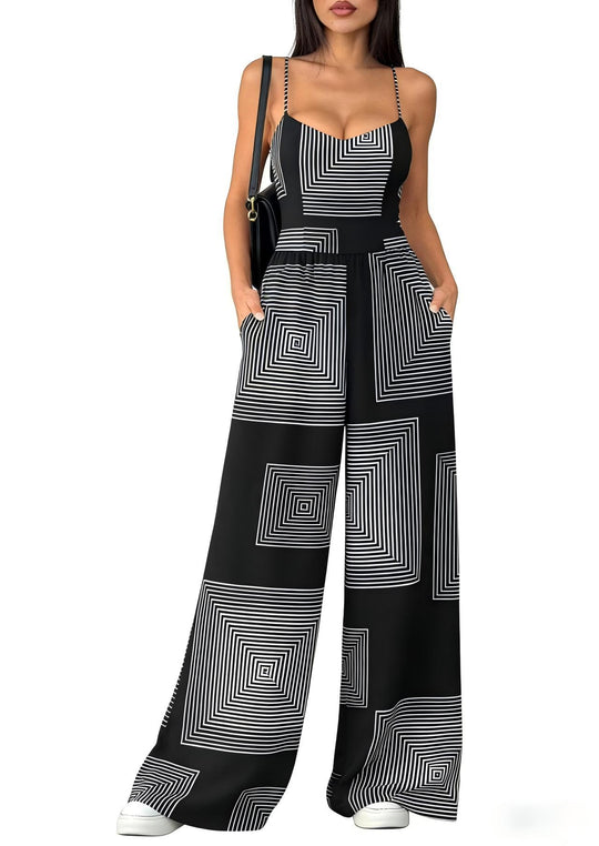 Damen Eleganter Jumpsuit mit geometrischem Print und breiten Beinen EB